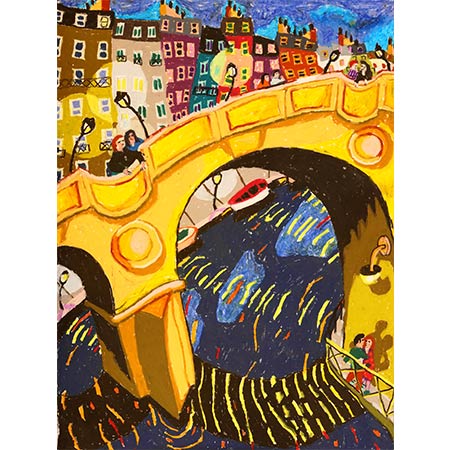 Lovers and Bridges 2013, Oil pastel on paper 76 x 57cm