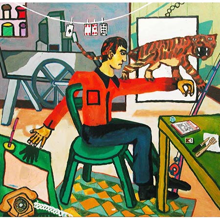 Portrait of a Printmaker 1981, Oil/oil pastel on canvas, 190 x 182cm