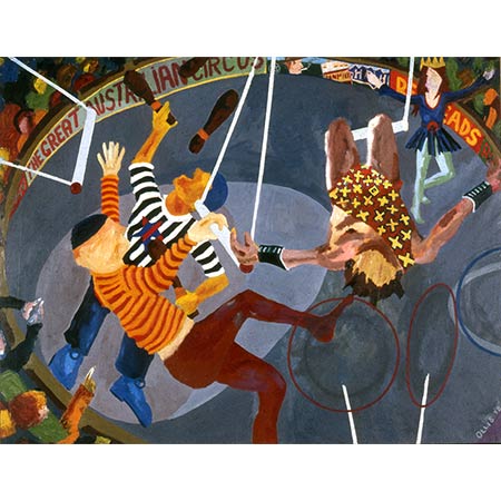 The Great Australian Circus 1977, Oil on canvas, 183 x 244cm (Collection of the Bendigo Art Gallery, VIC).