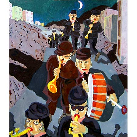 The band returning (1) 2005, Oil on canvas 160 x 140cm (Winner of the 2005 Gold Coast Aquisitive Award, Conrad Jupiter Prize)