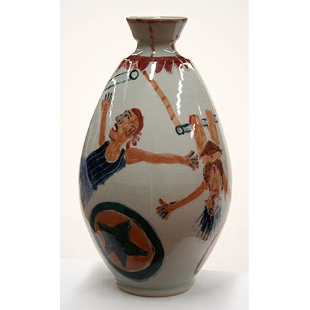 Acrobats vase, 2007, in collaboration with potter Ian Smith - Wentworth Falls, NSW, Ceramic 32cm high