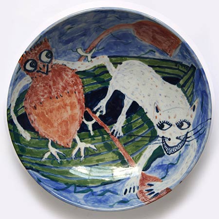 The Owl and the Pussy Cat platter 2012, in collaboration with potter Ian Smith - Wentworth Falls, NSW, Ceramic 40cm dia.