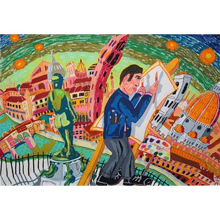 The Artist in Florence 2008, Oil pastel on paper, 70 x 101cm