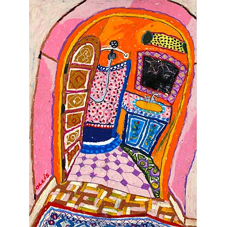 Marrakech Bathroom 2017, Oil pastel on Arches paper, 52 x 36cm