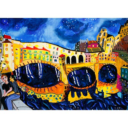 Ponte Vecchio Florence Night 2016, Mixed media 102 x 141cm