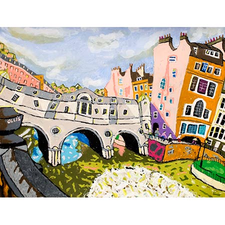 Pulteney Bridge from Grand Parade 2016, Oil pastel and Gouache, 57 x 76cm