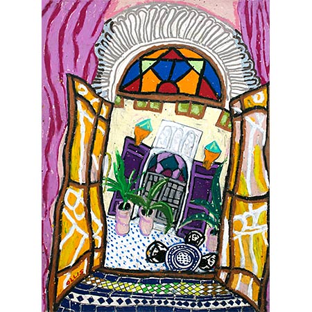 Riad view Fez - Morroco 2017, Oil pastel on paper, 52 x 36cm